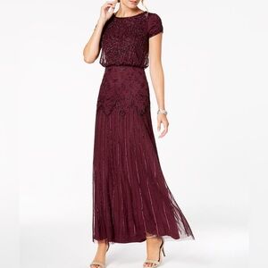 NWT Adrianna Papell Short Sleeve Beaded Gown Size 22W Wine Color Formal Dress